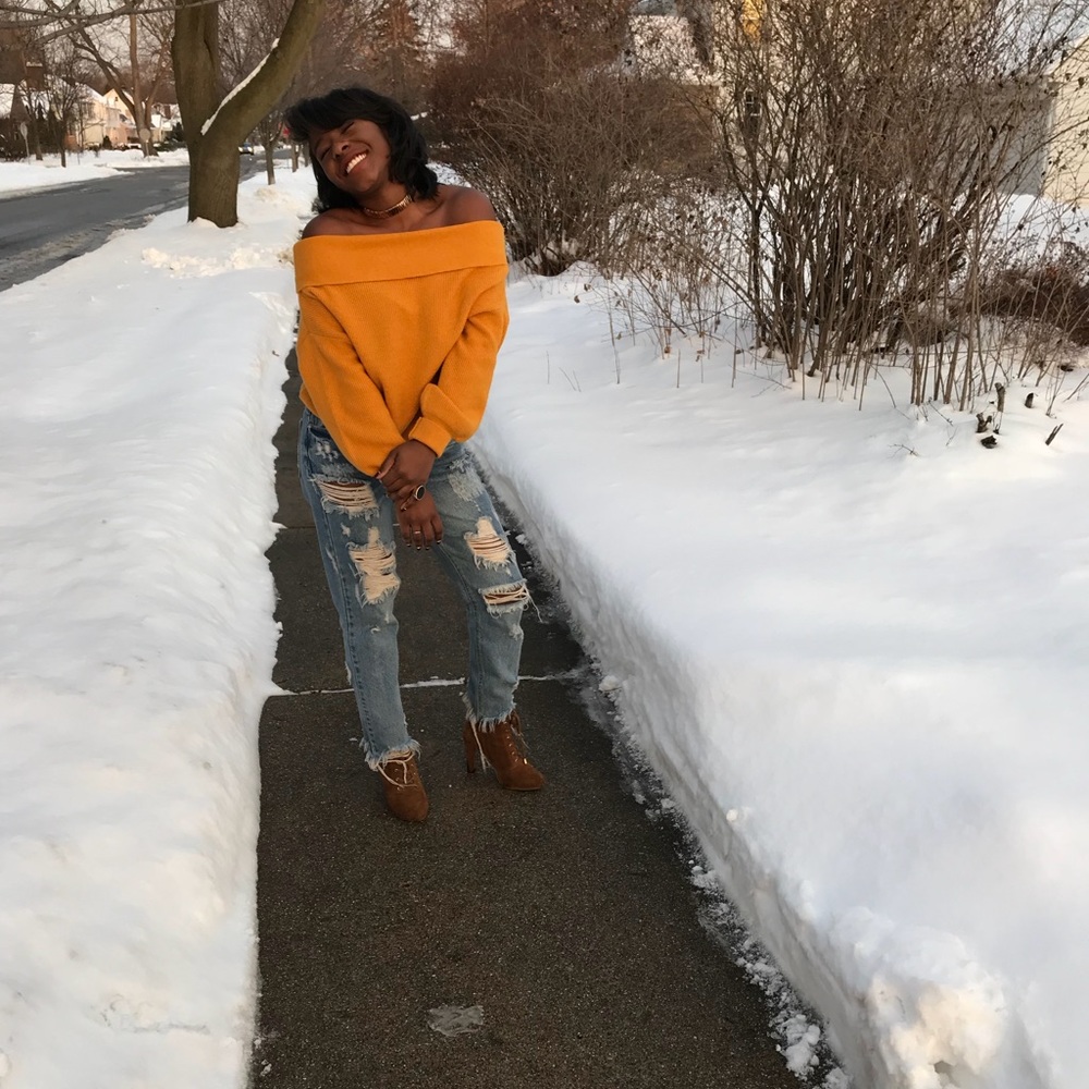 Yellow Off Shoulder Sweater